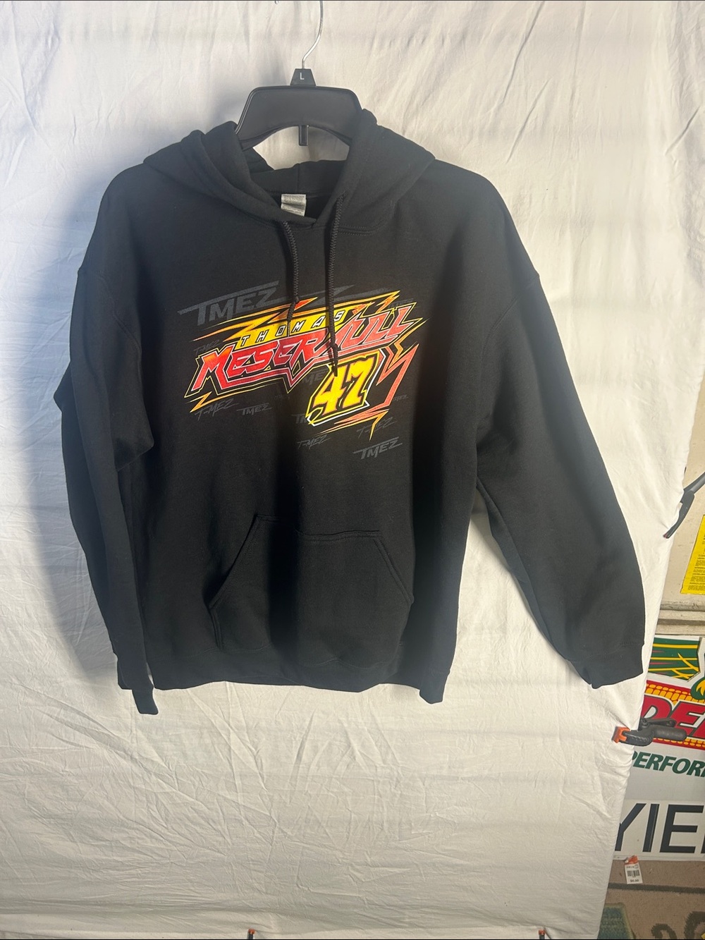 Gildan Black Hoodie with Yellow & Red Racing Graphic